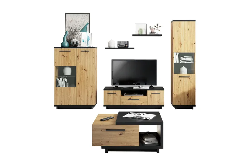 Ingram Vardagsrumsset - Ek/Svart - Möbler - Vardagsrum - Möbelset för vardagsrum