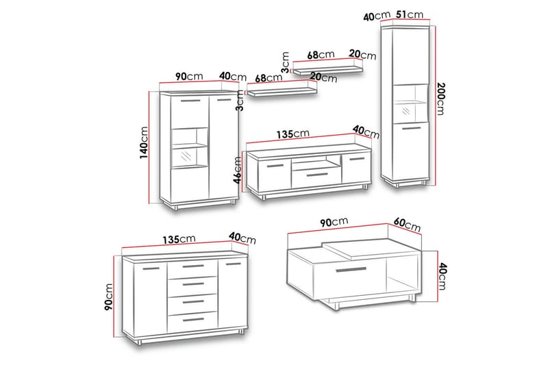 Ingram Vardagsrumsset - Ek/Svart - Möbler - Vardagsrum - Möbelset för vardagsrum