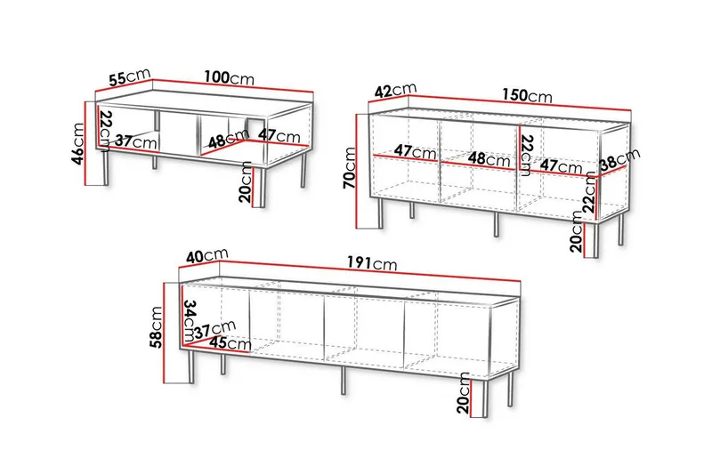 Juniskär Möbelset Vardagsrum med Tv bänk - Skänk & Soffbord - Brun / Trä / Valnöt - Möbler - Vardagsrum - Möbelset för vardagsrum