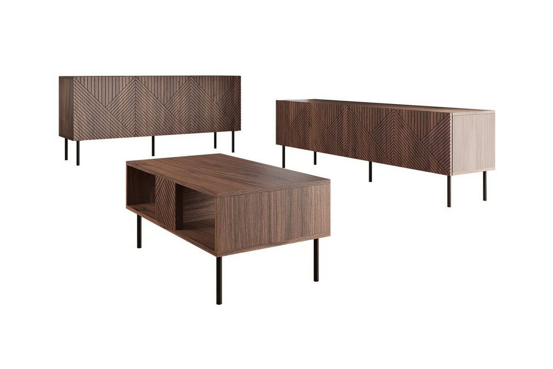 Junisk&auml;r M&ouml;belset Vardagsrum med Tv b&auml;nk - Sk&auml;nk & Soffbord - Brun / Tr&auml; / Valn&ouml;t