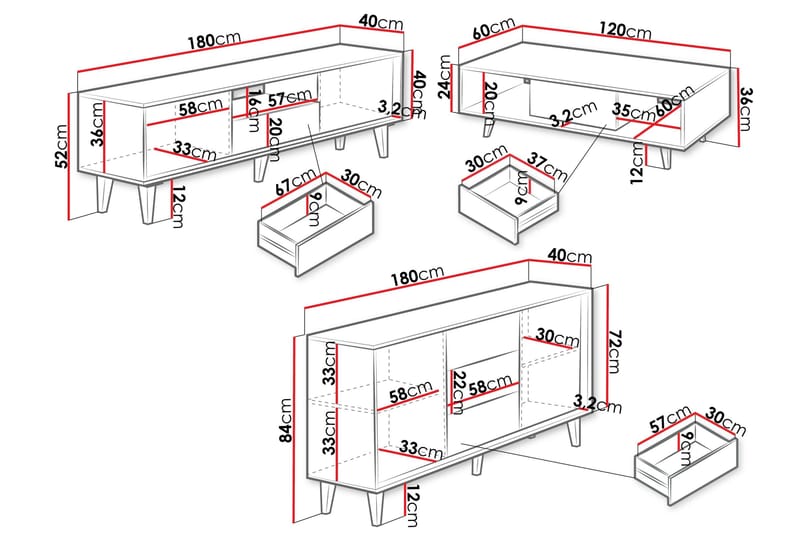 Kintore Möbelset För Vardagsrum - Brun - Möbler - Vardagsrum - Möbelset för vardagsrum