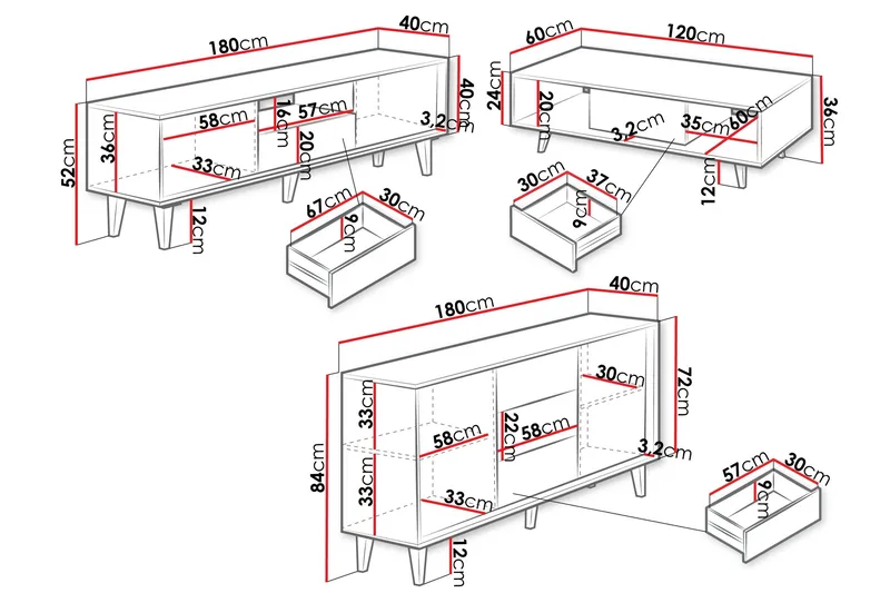 Kintore Möbelset För Vardagsrum - Brun - Möbler - Vardagsrum - Möbelset för vardagsrum