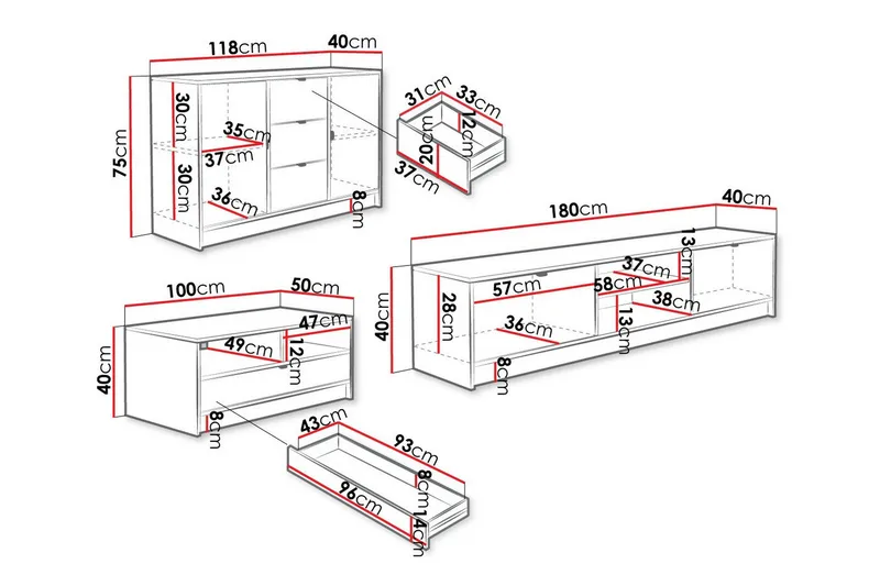 Kintore Möbelset För Vardagsrum - Svart - Möbler - Vardagsrum - Möbelset för vardagsrum