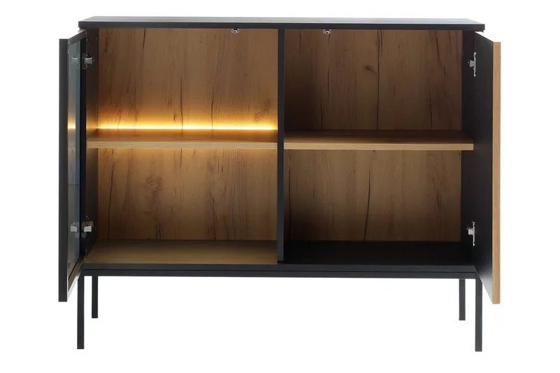 Klinkerville Möbelset Vardagsrum med Belysning TV-bänk vitrin - Svart Trä / Brun / Ribbad / Glas - Möbler - Vardagsrum - Möbelset för vardagsrum