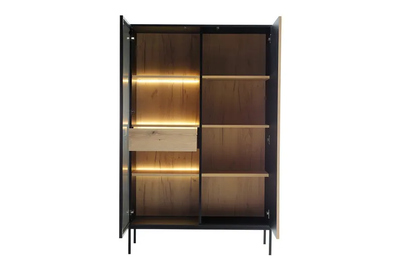 Klinkerville Möbelset Vardagsrum - Tv bänk & Vitrinskåp med Belysning - Svart Trä / Brun / Ribbad / Glas - Möbler - Vardagsrum - Möbelset för vardagsrum