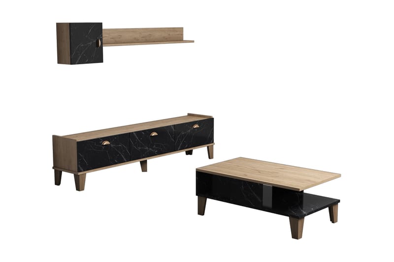 MÖBELSET för vardagsrum 35x178 cm 3 Delar Natur/Svart - Möbler - Vardagsrum - Möbelset för vardagsrum