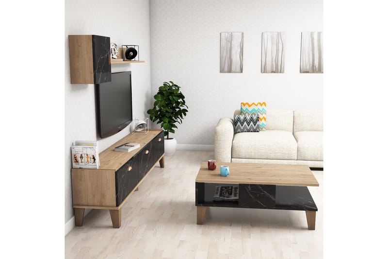 MÖBELSET för vardagsrum 35x178 cm 3 Delar Natur/Svart - Möbler - Vardagsrum - Möbelset för vardagsrum