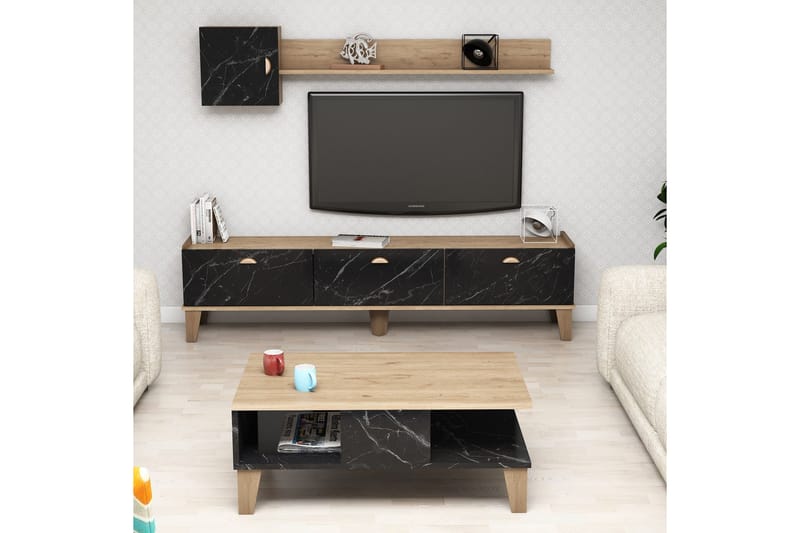 MÖBELSET för vardagsrum 35x178 cm 3 Delar Natur/Svart - Möbler - Vardagsrum - Möbelset för vardagsrum