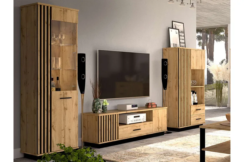 Möbelset för vardagsrum, Svart|Ek