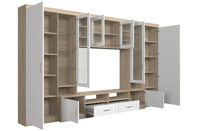 Paris Vardagsrumsset 340x44x197,5 cm - Ek/Vit Led-Belysning - Möbler - Vardagsrum - Möbelset för vardagsrum