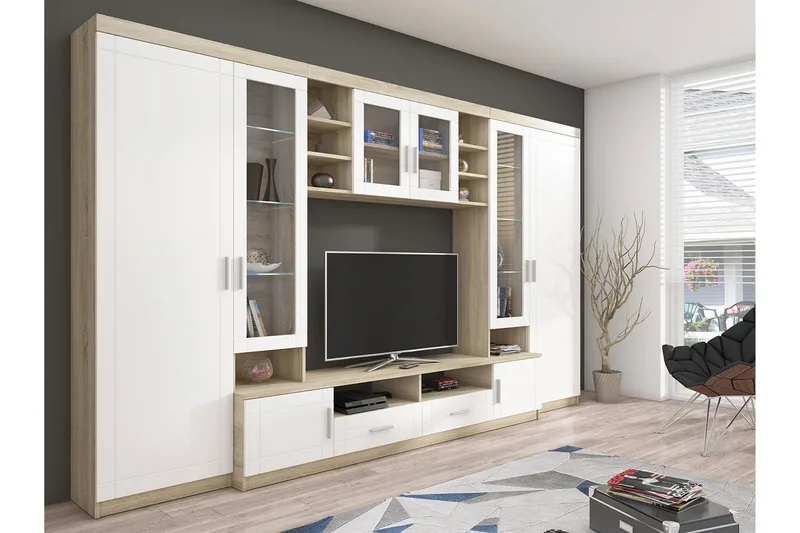 Paris Vardagsrumsset 340x44x197,5 cm - Ek/Vit Led-Belysning - Möbler - Vardagsrum - Möbelset för vardagsrum