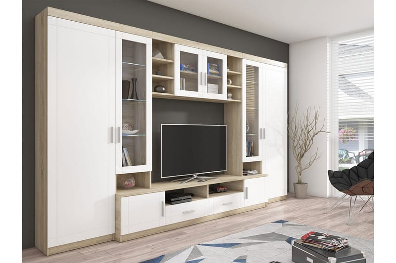 Paris Vardagsrumsset 340x44x197,5 cm - Ek/Vit Led-Belysning - Möbler - Vardagsrum - Möbelset för vardagsrum