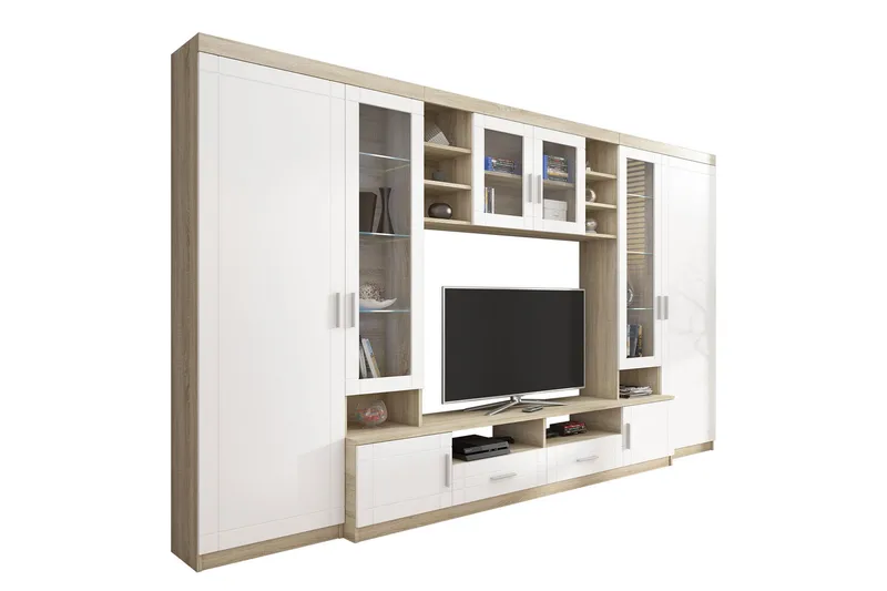 Paris Vardagsrumsset 340x44x197,5 cm - Ek/Vit Led-Belysning - Möbler - Vardagsrum - Möbelset för vardagsrum