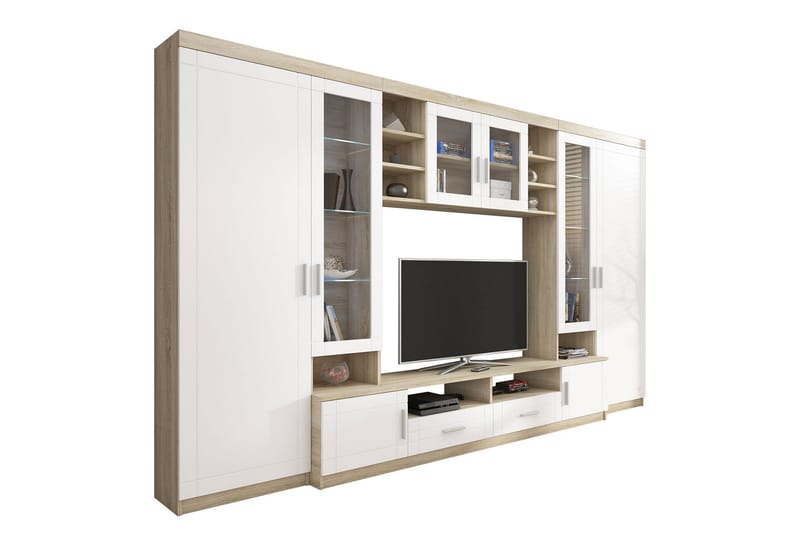 Paris Vardagsrumsset 340x44x197,5 cm - Ek/Vit Led-Belysning - Möbler - Vardagsrum - Möbelset för vardagsrum