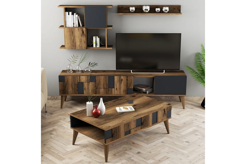 POTRERO Vardagsrumsmöbelset 180 cm Mörkbrun/Antracit - Möbelset för vardagsrum