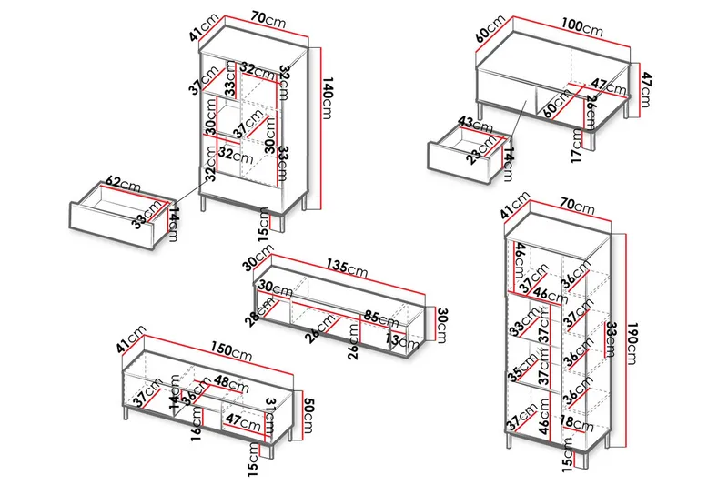 Querty Vardagsrumsset 5 Delar - Natur - Möbler - Vardagsrum - Möbelset för vardagsrum