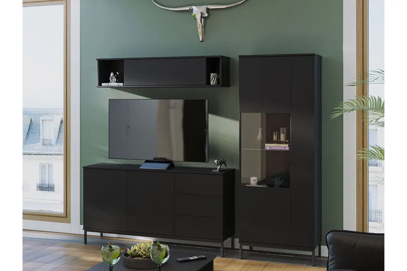 Querty Vardagsrumsset LED-belysning 4 Delar Vit LED - Svart - Möbler - Vardagsrum - Möbelset för vardagsrum