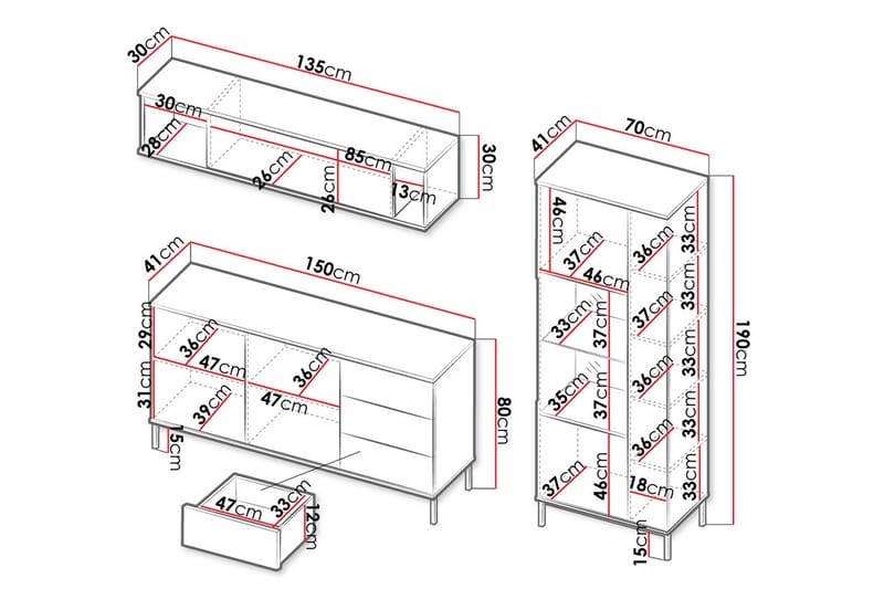 Querty Vardagsrumsset LED-belysning 4 Delar Vit LED - Svart - Möbler - Vardagsrum - Möbelset för vardagsrum