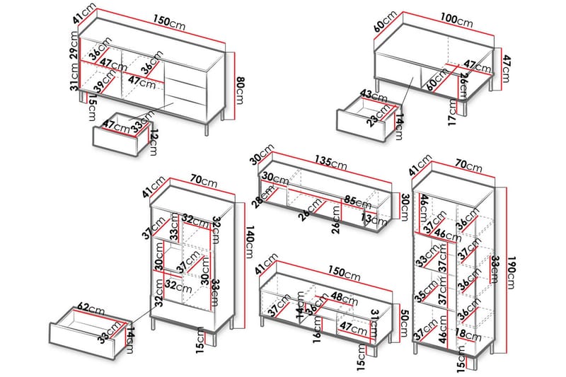 Querty Vardagsrumsset LED-belysning 7 Delar Vit LED - Natur - Möbler - Vardagsrum - Möbelset för vardagsrum