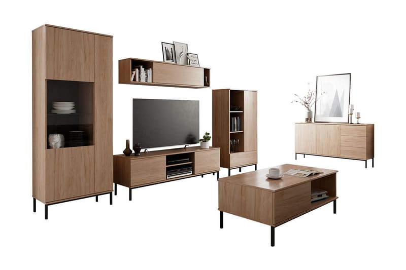 Querty Vardagsrumsset LED-belysning 7 Delar Vit LED - Natur - Möbler - Vardagsrum - Möbelset för vardagsrum