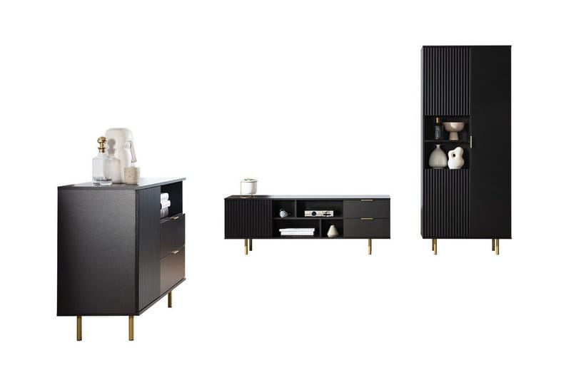 Staffin Möbelset För Vardagsrum, Svart