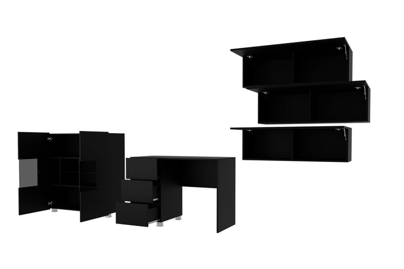 TRACEY Vardagsrumsset - Vit Högglans/Vit Led-Belysning - Möbler - Vardagsrum - Möbelset för vardagsrum