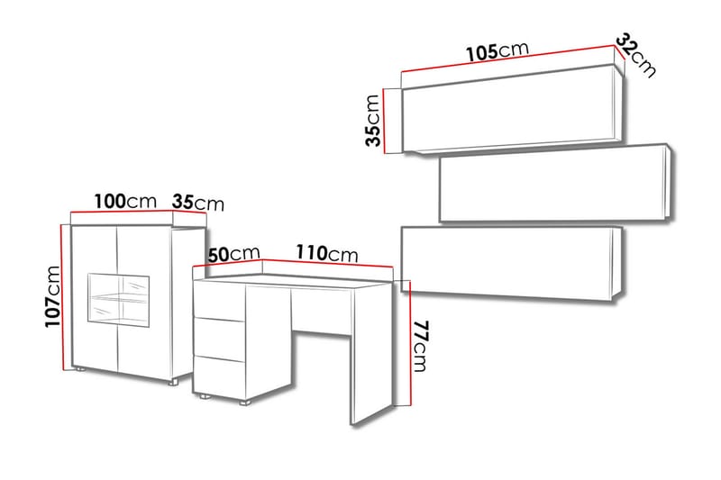 TRACEY Vardagsrumsset - Vit Högglans/Vit Led-Belysning - Möbler - Vardagsrum - Möbelset för vardagsrum