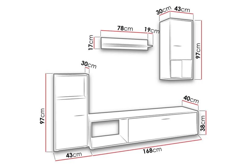 ZIEGLER Vardagsrumsset 221x40x184 cm - Grå/Vit - Möbler - Vardagsrum - Möbelset för vardagsrum