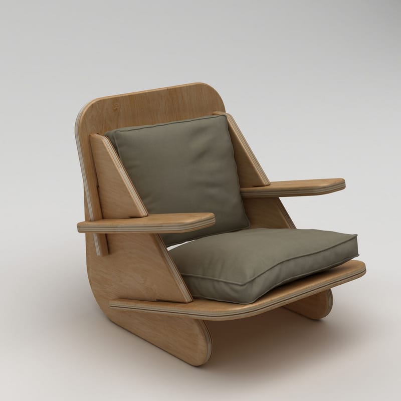 Öronlappsfåtölj Homitis Stylish (55 x 60 x 55 cm) naturträ khaki - Naturligt trä och khaki - Möbler - Vardagsrum - Fåtöljer