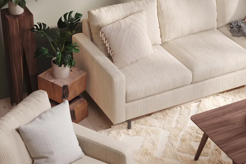 Peppe Soffgrupp 3-sits Soffa + Fåtölj + Fotpall i Manchester - Beige - Möbler - Vardagsrum - Soffgrupper