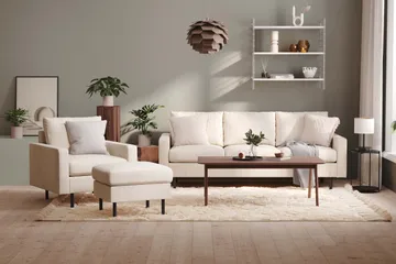 Peppe Soffgrupp 3-sits Soffa + Fåtölj + Fotpall i Manchester - Beige - Möbler - Vardagsrum - Soffgrupper