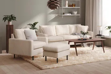 Peppe Soffgrupp 3-sits Soffa + Fåtölj + Fotpall i Manchester - Beige - Möbler - Vardagsrum - Soffgrupper