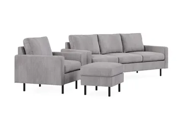 Peppe Soffgrupp 3-sits Soffa + Fåtölj + Fotpall i Manchester - Grå - Möbler - Vardagsrum - Soffgrupper