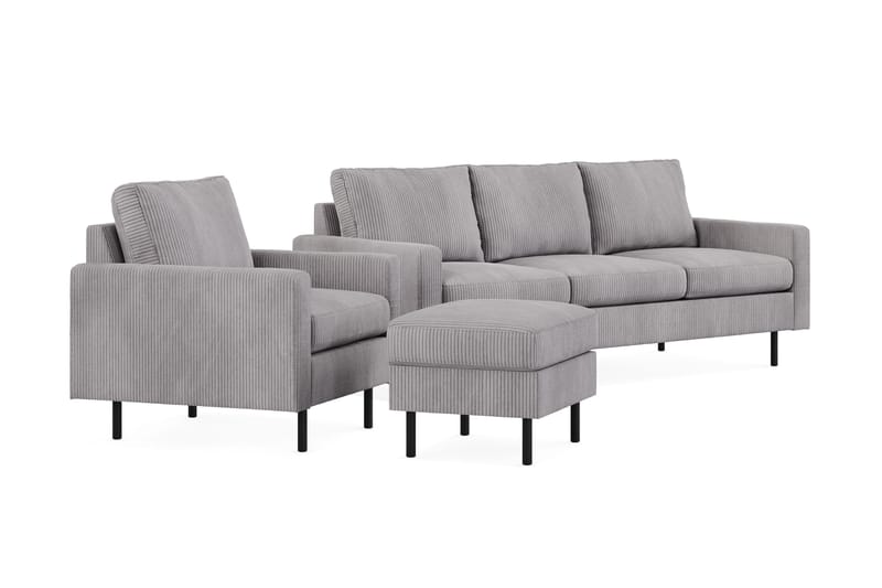 Peppe Soffgrupp 3-sits Soffa + Fåtölj + Fotpall i Manchester - Grå - Möbler - Vardagsrum - Soffgrupper