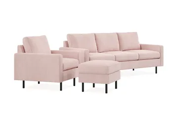 Peppe Soffgrupp 3-sits Soffa + Fåtölj + Fotpall i Manchester - Rosa - Möbler - Vardagsrum - Soffgrupper