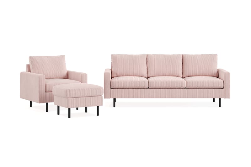 Peppe Soffgrupp 3-sits Soffa + Fåtölj + Fotpall i Manchester - Rosa - Möbler - Vardagsrum - Soffgrupper