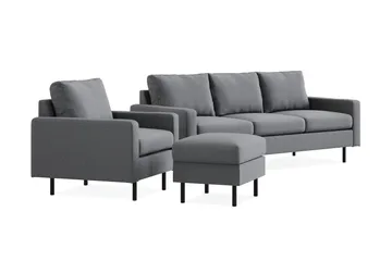 Peppe Soffgrupp 3-sits Soffa + Fåtölj + Fotpall i Tyg - Ljusgrå - Möbler - Vardagsrum - Soffgrupper