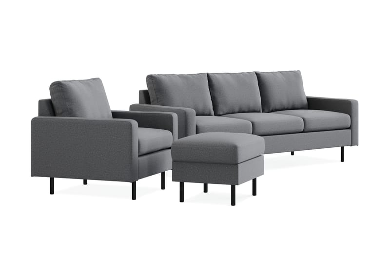 Peppe Soffgrupp 3-sits Soffa + Fåtölj + Fotpall i Tyg - Ljusgrå - Möbler - Vardagsrum - Soffgrupper
