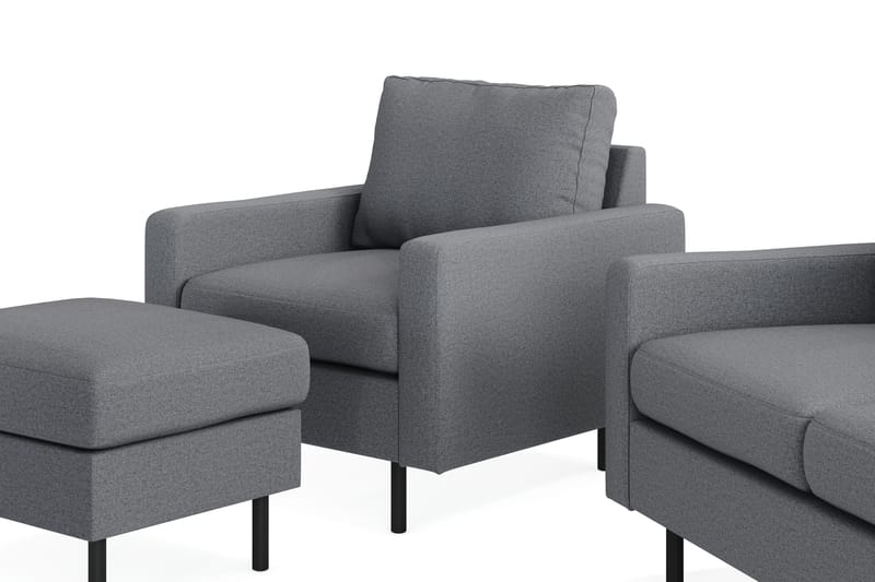 Peppe Soffgrupp 3-sits Soffa + Fåtölj + Fotpall i Tyg - Ljusgrå - Möbler - Vardagsrum - Soffgrupper