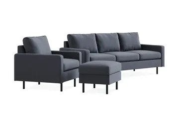 Peppe Soffgrupp 3-sits Soffa + Fåtölj + Fotpall i Tyg - Mörkgrå - Möbler - Vardagsrum - Soffgrupper