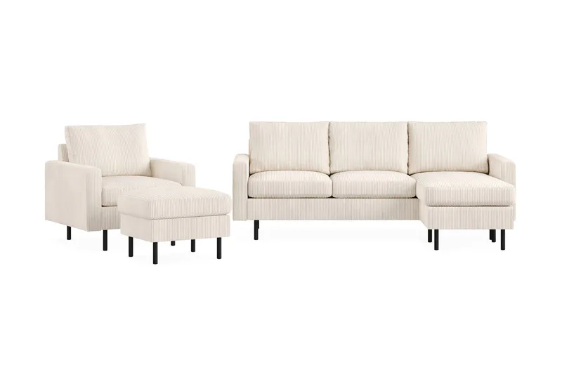 Peppe Soffgrupp 3-sits Vändbar L-formad Divansoffa + Fåtölj + Fotpall i Manchester - Beige - Möbler - Vardagsrum - Soffgrupper