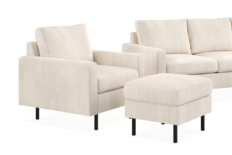 Peppe Soffgrupp 3-sits Vändbar L-formad Divansoffa + Fåtölj + Fotpall i Manchester - Beige - Möbler - Vardagsrum - Soffgrupper