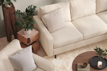 Peppe Soffgrupp 3-sits Vändbar L-formad Divansoffa + Fåtölj + Fotpall i Manchester - Beige - Möbler - Vardagsrum - Soffgrupper