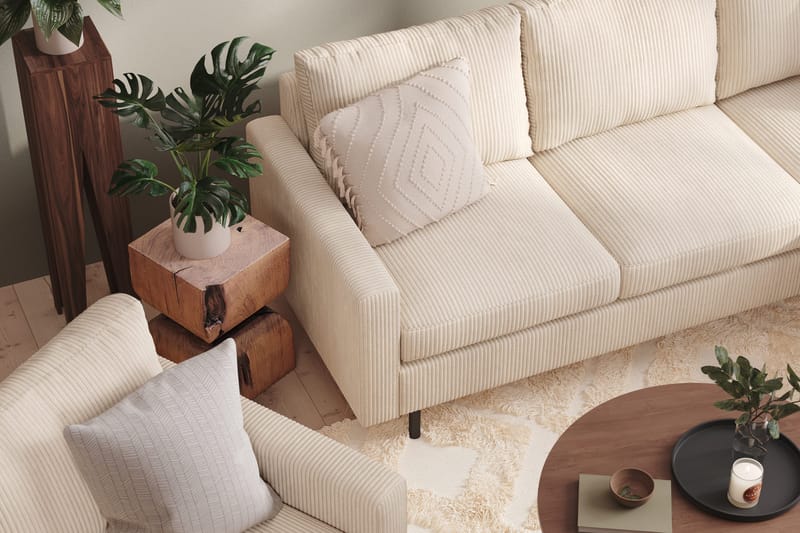 Peppe Soffgrupp 3-sits Vändbar L-formad Divansoffa + Fåtölj + Fotpall i Manchester - Beige - Möbler - Vardagsrum - Soffgrupper