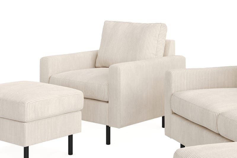 Peppe Soffgrupp 3-sits Vändbar L-formad Divansoffa + Fåtölj + Fotpall i Manchester - Beige - Möbler - Vardagsrum - Soffgrupper