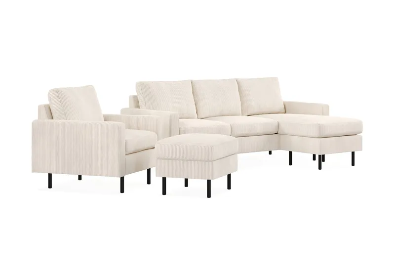 Peppe Soffgrupp 3-sits Vändbar L-formad Divansoffa + Fåtölj + Fotpall i Manchester - Beige - Möbler - Vardagsrum - Soffgrupper
