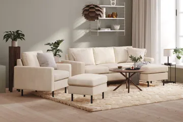Peppe Soffgrupp 3-sits Vändbar L-formad Divansoffa + Fåtölj + Fotpall i Manchester - Beige - Möbler - Vardagsrum - Soffgrupper