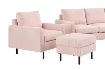 Peppe Soffgrupp 3-sits Vändbar L-formad Divansoffa + Fåtölj + Fotpall i Manchester - Rosa - Möbler - Vardagsrum - Soffgrupper