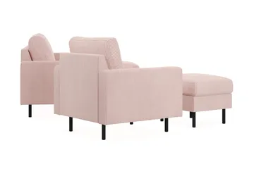 Peppe Soffgrupp 3-sits Vändbar L-formad Divansoffa + Fåtölj + Fotpall i Manchester - Rosa - Möbler - Vardagsrum - Soffgrupper