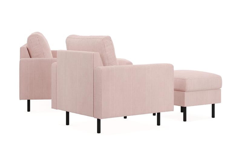 Peppe Soffgrupp 3-sits Vändbar L-formad Divansoffa + Fåtölj + Fotpall i Manchester - Rosa - Möbler - Vardagsrum - Soffgrupper